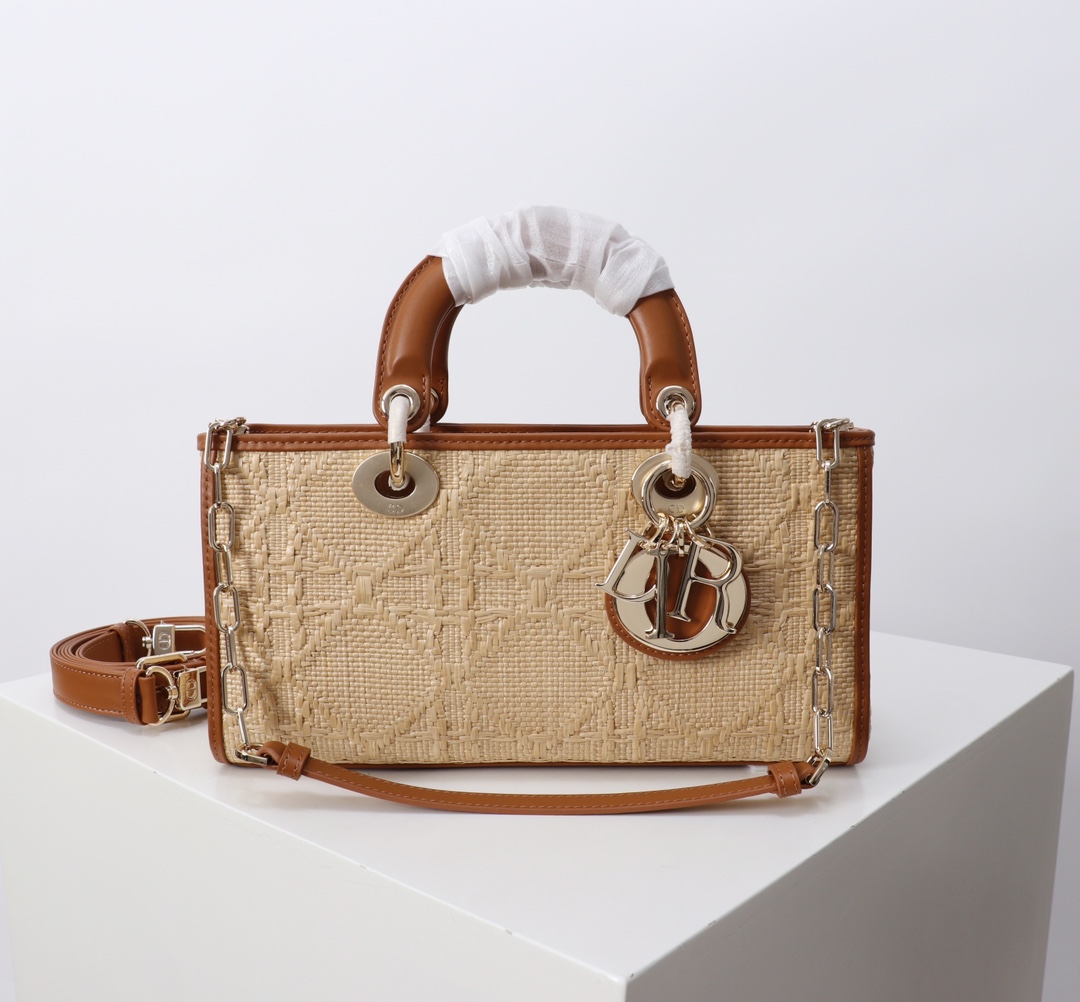 Dior-Small-D-Joy-Tote-Shoulder-Bag-Beige-Raffia-and-Calfskin-26x13x5CM