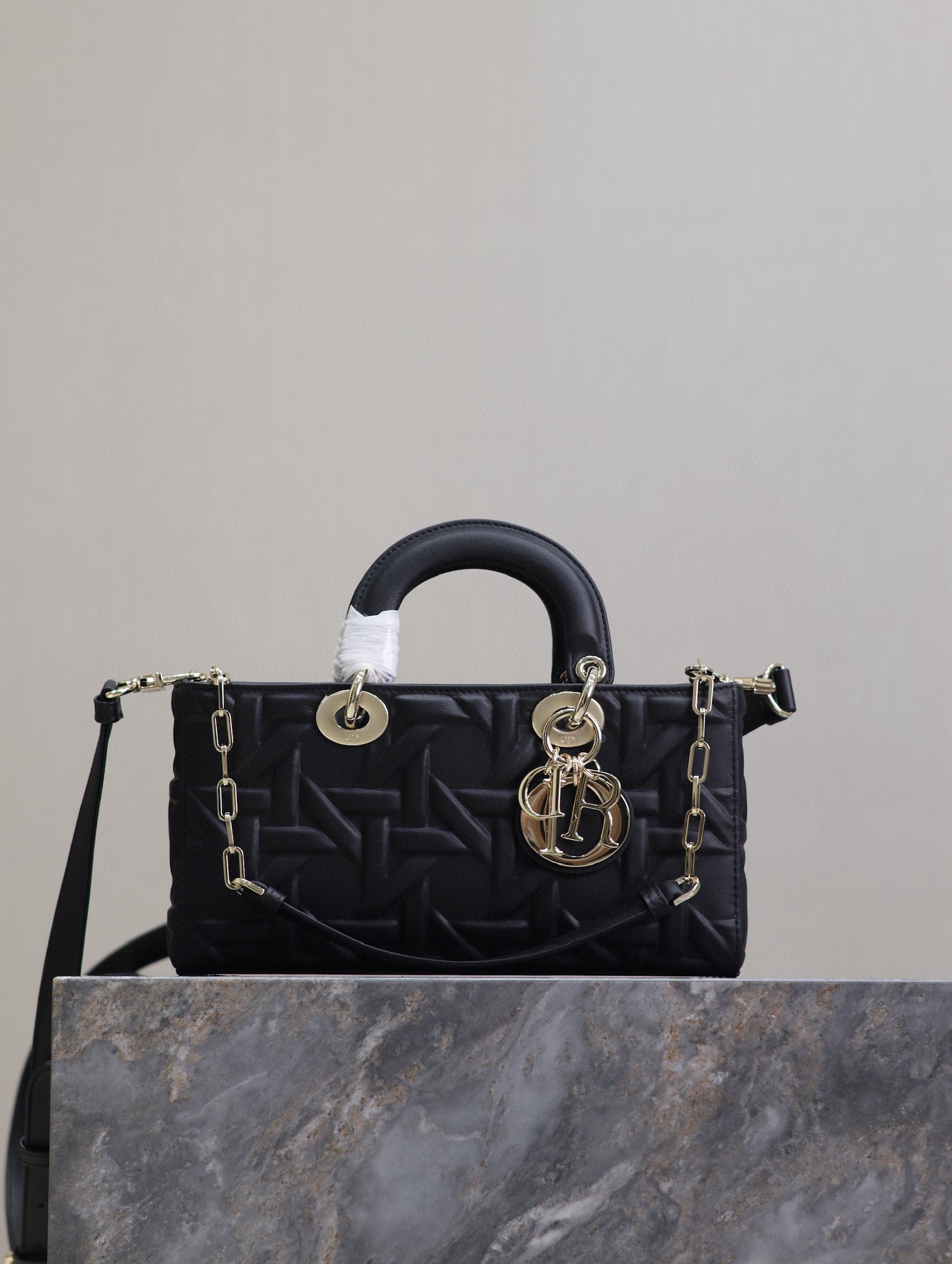 Dior-Small-Lady-D-Joy-Tote-Shoulder-Bag-Black-Graphic-Cannage-Lambskin-26x13x5CM