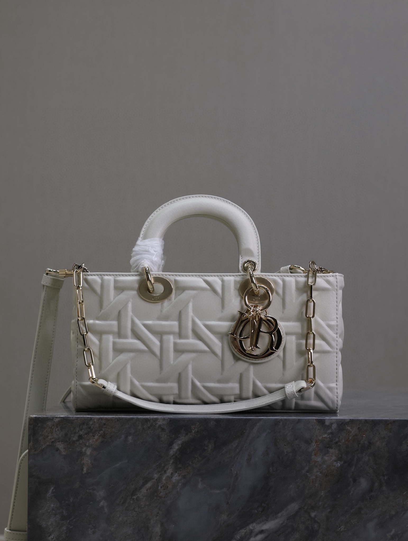 Dior-Small-Lady-D-Joy-Tote-Shoulder-Bag-White-Graphic-Cannage-Lambskin-26x13x5CM