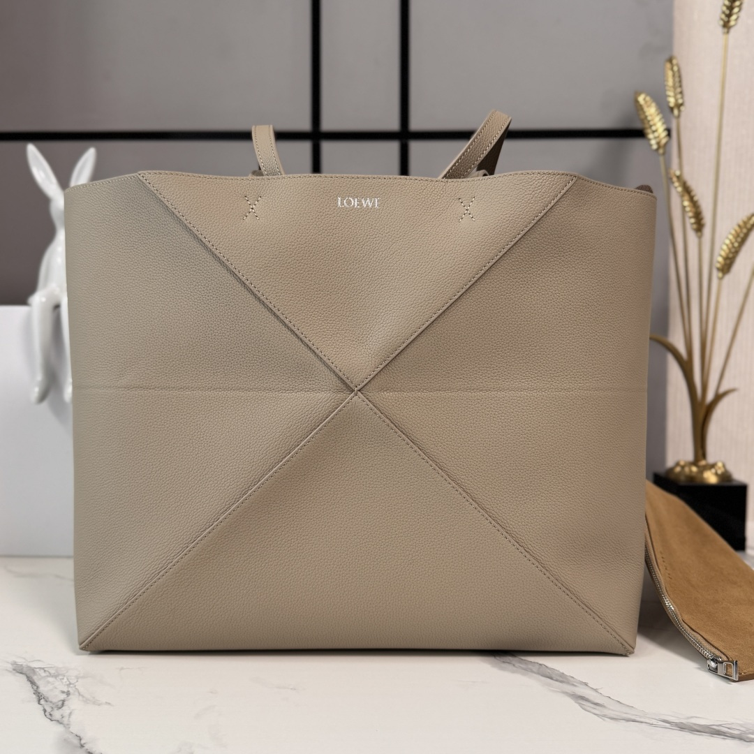 Loewe-Large-horizontal-Puzzle-Fold-tote-Shoulder-Bag-Light-Beige-soft-grained-calfskin-37x14x33CM