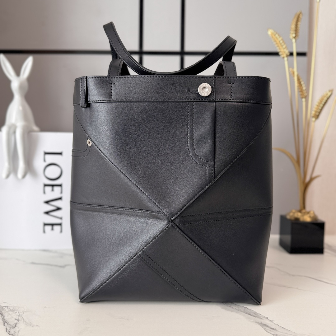 Loewe-Puzzle-Fold-Panta-Medium-Convertible-Leather-tote-Shoulder-Bag-Black-25x14x31CM