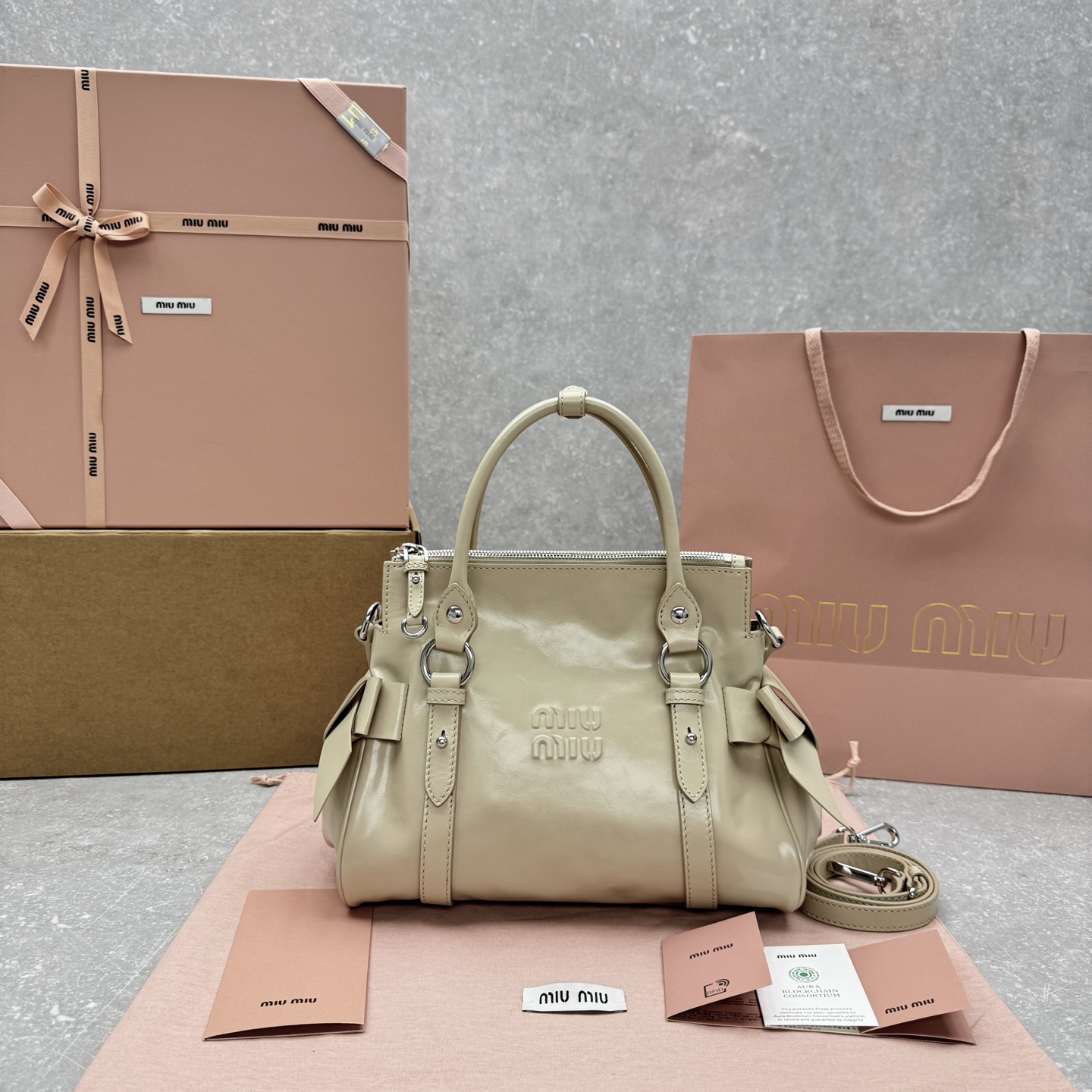 Miu-Miu-Logo-Beige-Leather-City-Tote-Shoulder-Bag-A5770-27x13x24CM