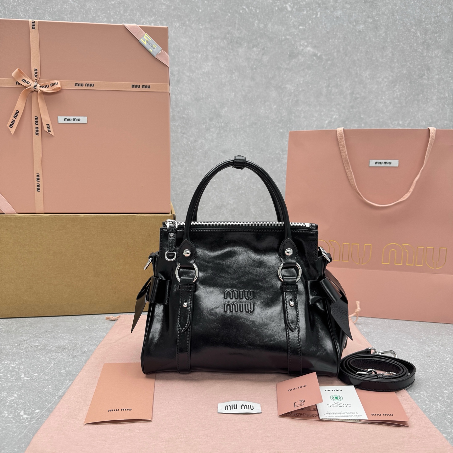 Miu-Miu-Logo-Black-Leather-City-Tote-Shoulder-Bag-A5770-27x13x24CM